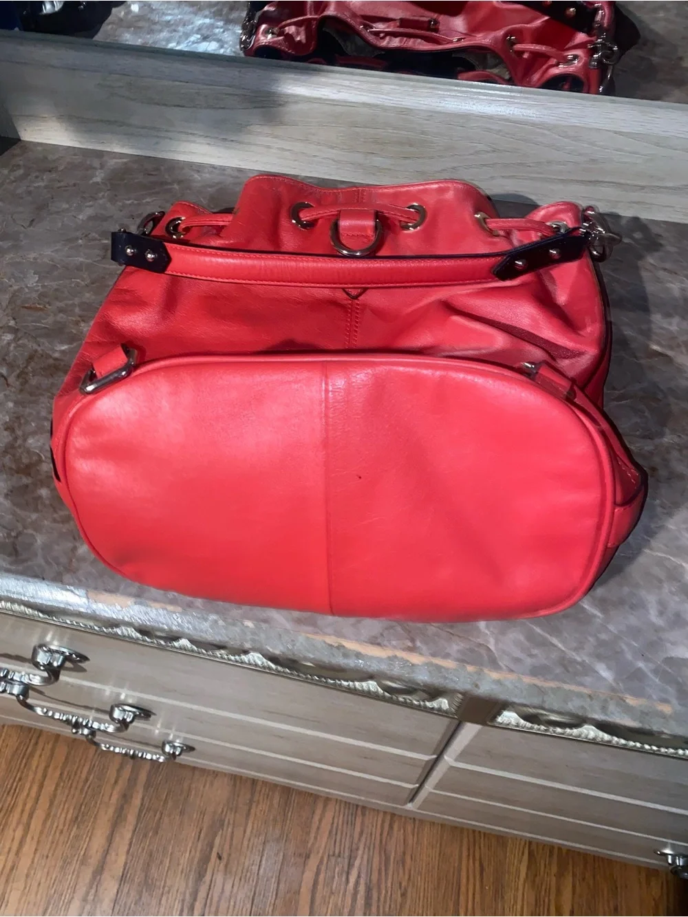 Dolce Vita Red Drawstring Bucket Bag
